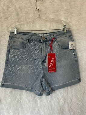 Women's Light Blue Rhinestone Embellished Denim Shorts-NWT